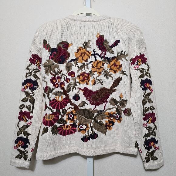 VTG NINON DE LENCLOS NWT Floral Bird Print Embroidered Cottagecore Cardigan Sz M - Picture 2 of 16